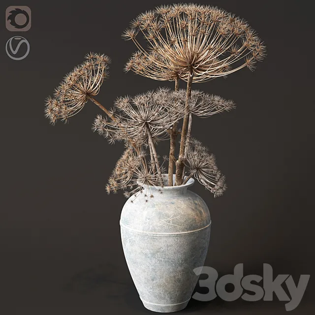 Floor vase with dry hogweed 3DSMax File