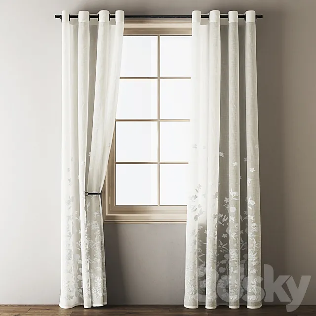 Floral Embroidered Linen Eyelet Curtains 3DS Max Model