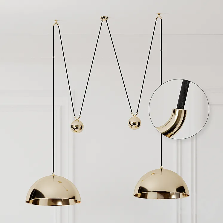Florian Schulz Double Posa Brass Pendant Lamp with Side Counter Weights 3DS Max