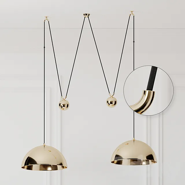 Florian Schulz Double Posa Brass Pendant Lamp with Side Counter Weights 3DSMax File