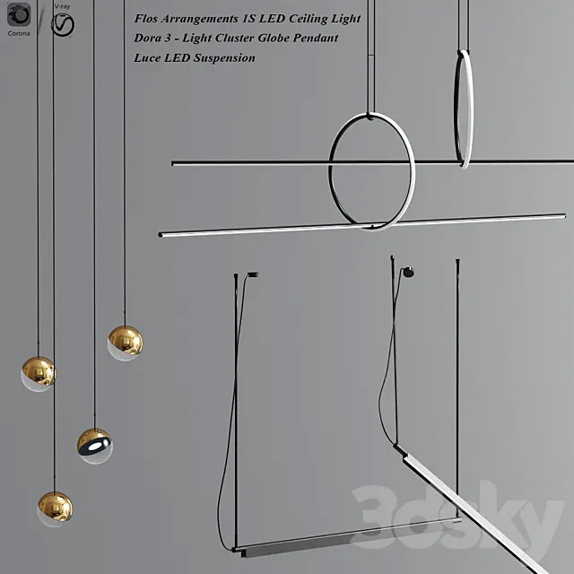 Flos Linear Suspension And Dora Pendant Collection 3DS Max Model