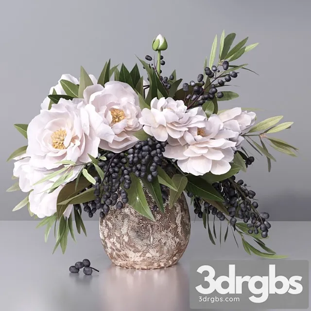 Flower arrangement- peony grape leaf twig vase