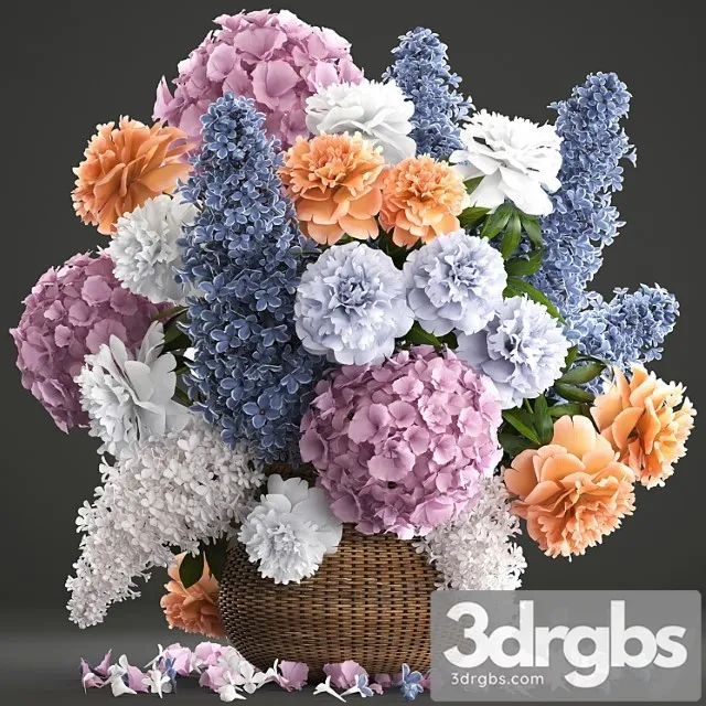 Flower Bouquet 84 Lilac Hydrangea Basket Decor Peonies Eco Design Natural Decor Table Decoration 3dsmax Download
