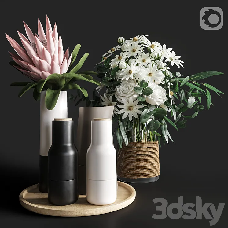 Flower Set 003 Protea and Roses 3DS Max