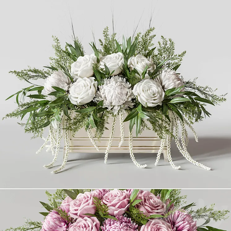 Flower Set 007 Rose and Chrysanthemum. 3DS Max Model