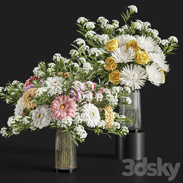 Flower Set 021 Gerbera Chrysanthemum 3DS Max