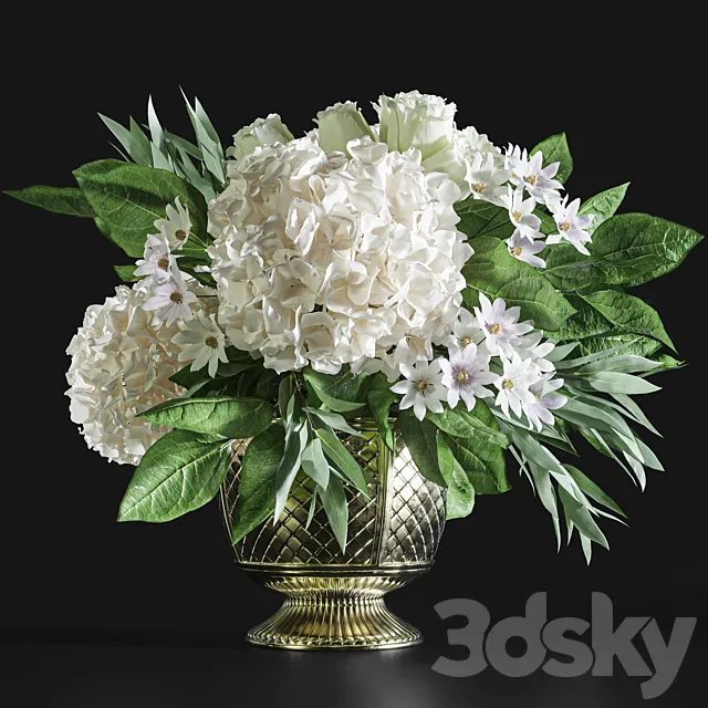 Flower Set 043 white hydrangea gold vase 3DSMax File