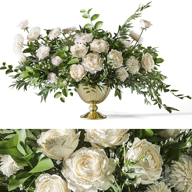 Flower Set 053 White Rose Dahlia Big bouquet 3DS Max Model