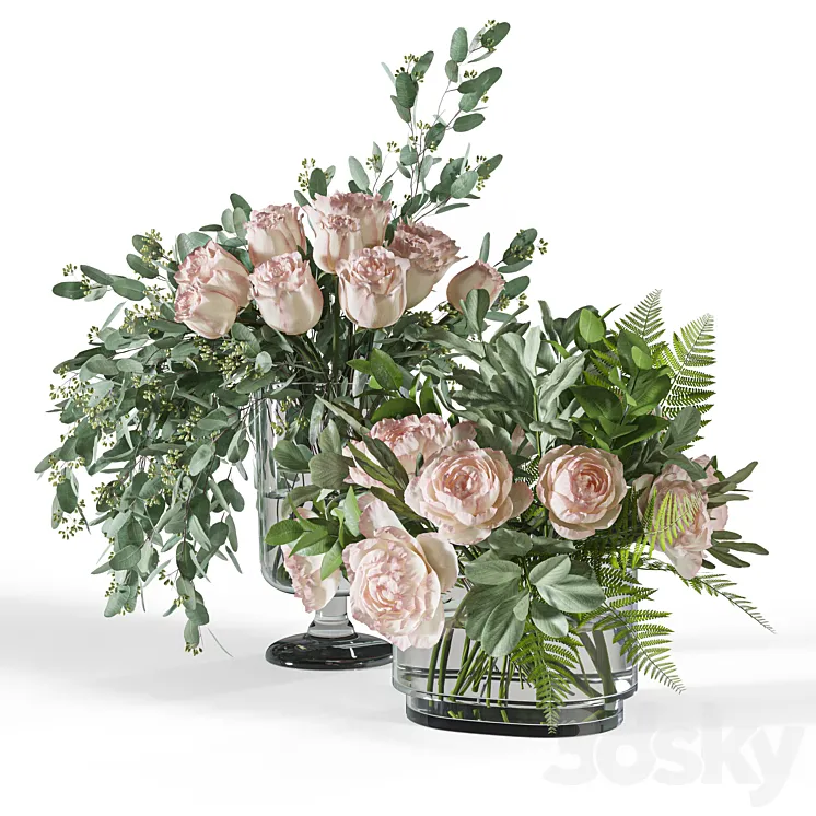 Flower Set 054 Rose seeded eucalyptus 3DS Max Model