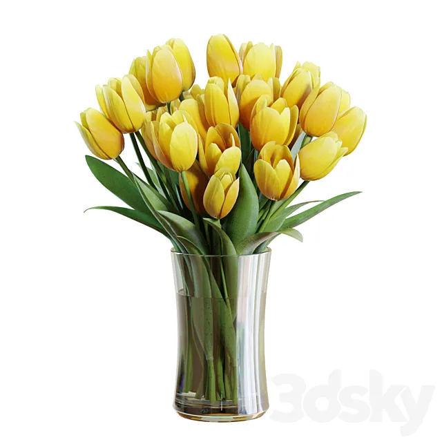 Flower Set 26 _ Yellow Tulips Bouquet 3ds Max