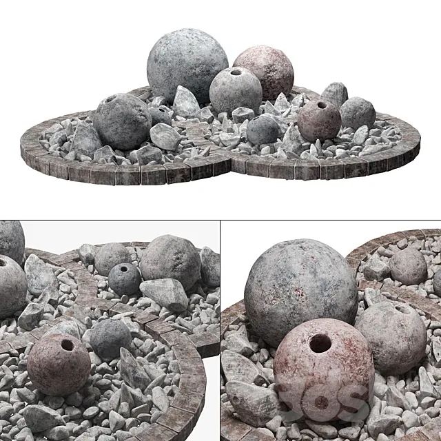 Flowerbad stone sphere decor _ Stone bed with spherical decor 3DS Max Model