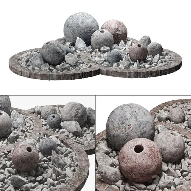 Flowerbad stone sphere decor Stone bed with spherical decor 3dsMax Model