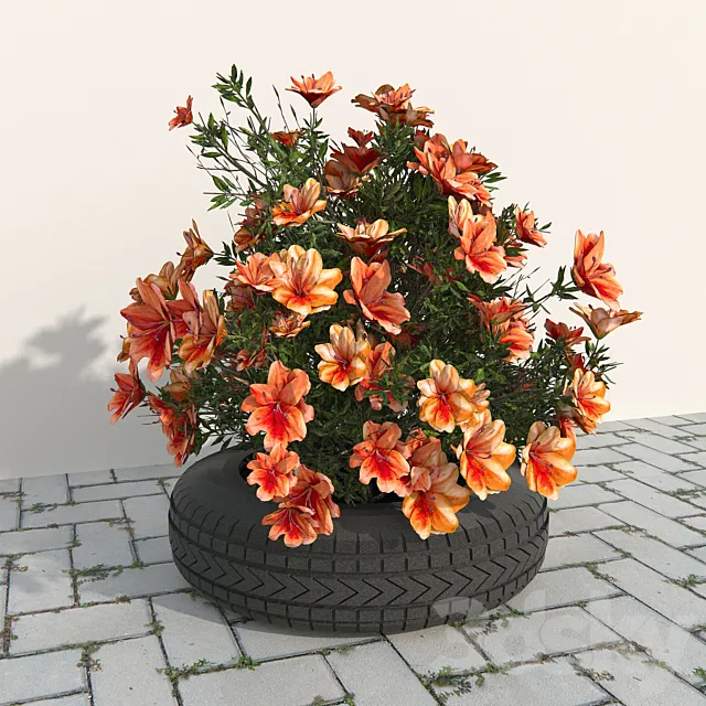 flowerbed red azaleas 3ds Max