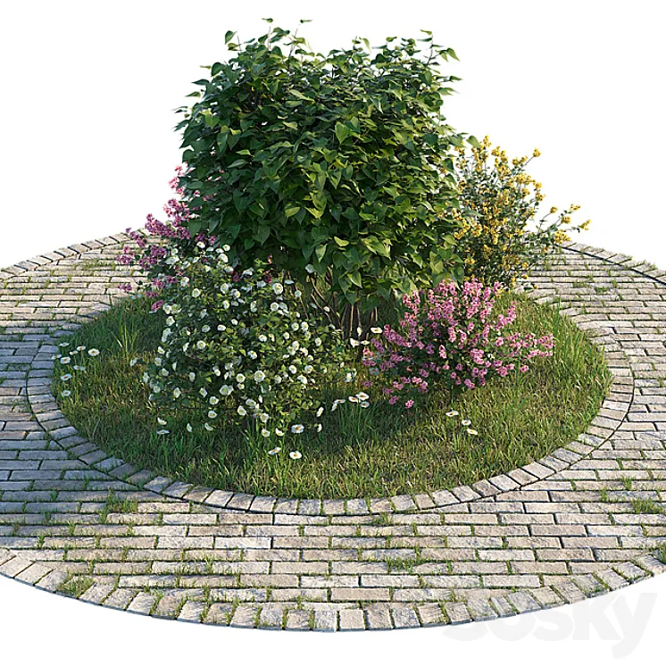 Flowerbed with bushes and grass 3DS Max