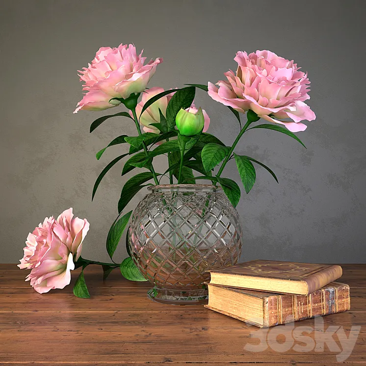 flowers and books 3DS Max