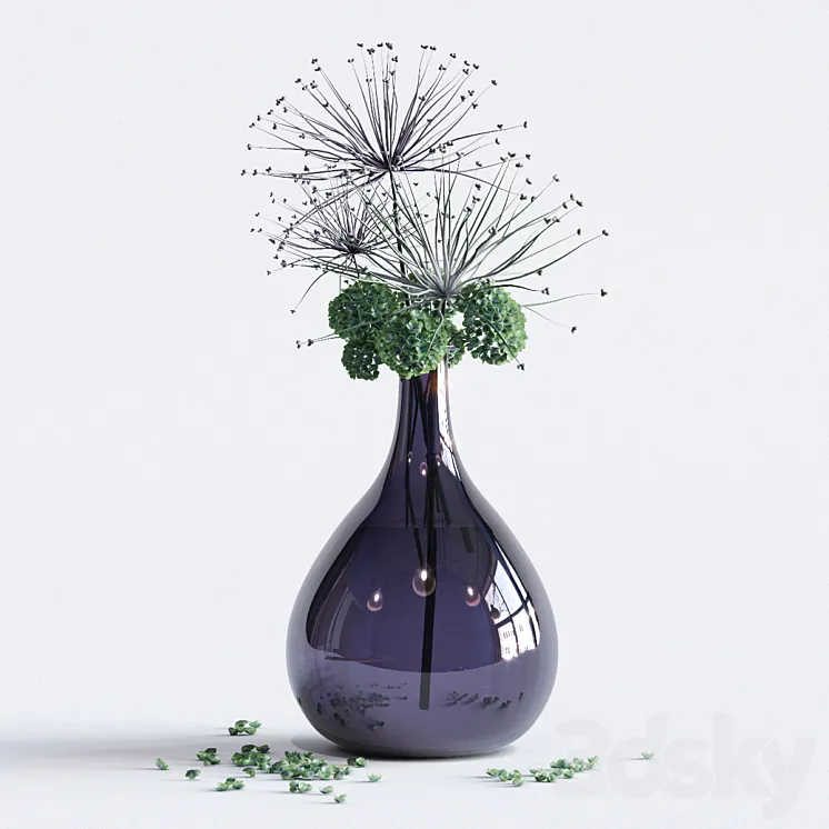 Flowers in a glass vase 3DS Max