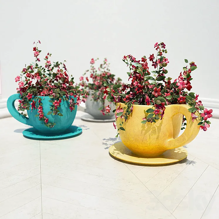flowers in vases cups (cup flower pots) 3DS Max