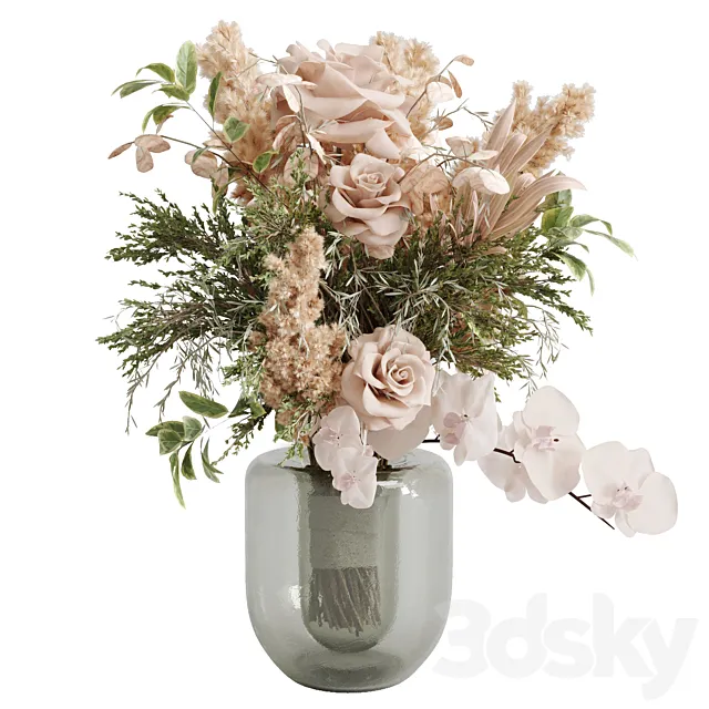 flowers plant in a bouquet glass vase 66 3dsMax Model