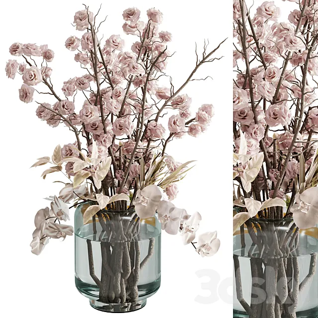 flowers plant in a bouquet glass vase 72 3dsMax Model