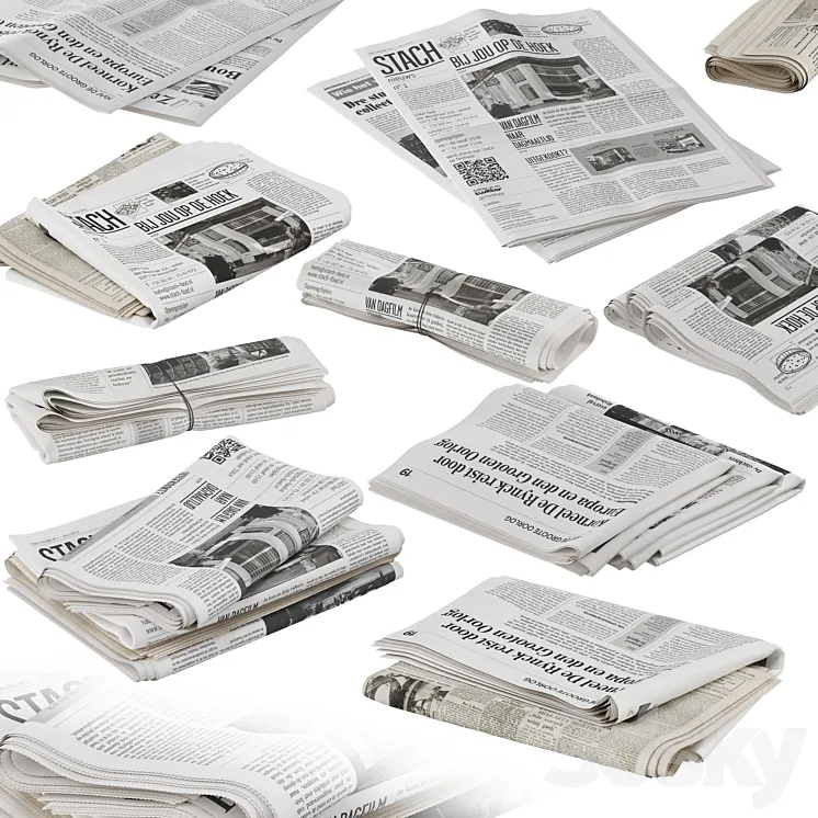 folded newspapers stack collection 3DS Max