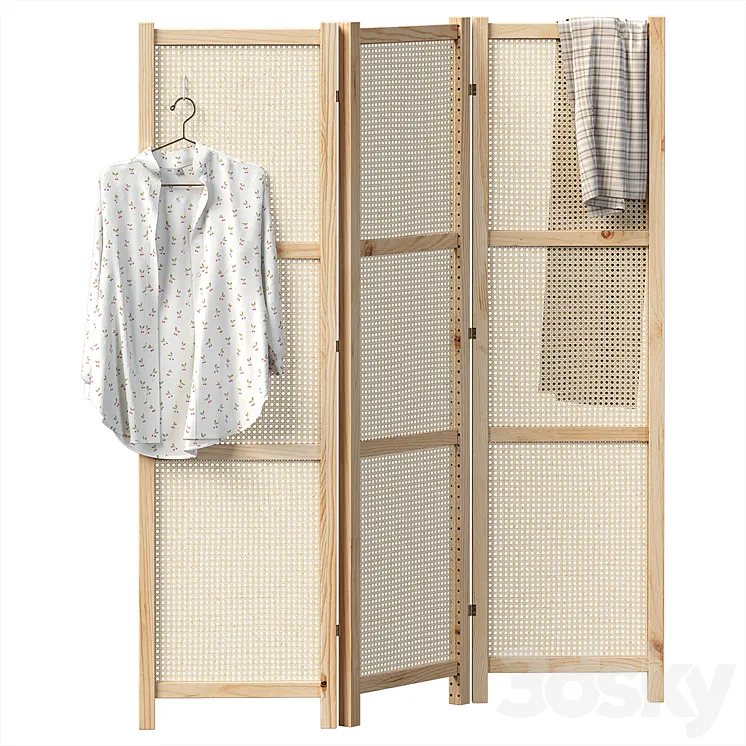 Folding screen with rattan weave 3DS Max