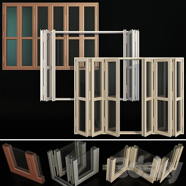 Folding stained Glass Aluminum Doors 3DS Max Model