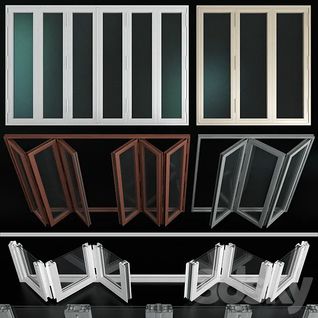 Folding stained Glass Aluminum Doors 3DSMax File