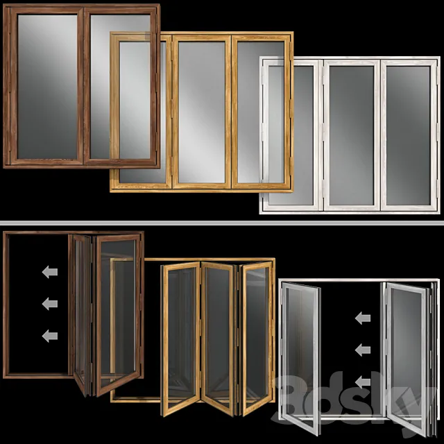 Folding stained Glass Wooden Doors 3ds Max