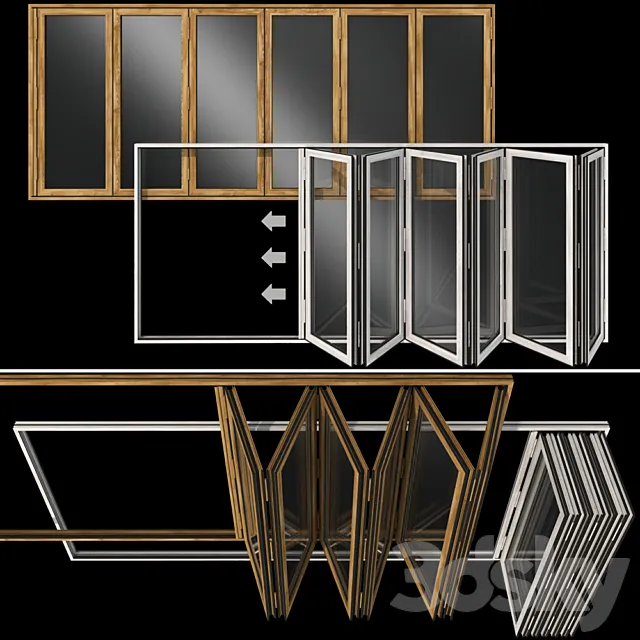 Folding stained Glass Wooden Doors 3DS Max Model