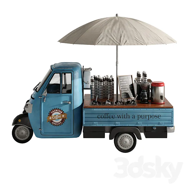 Foodtruck coffee blue set 7 3ds Max