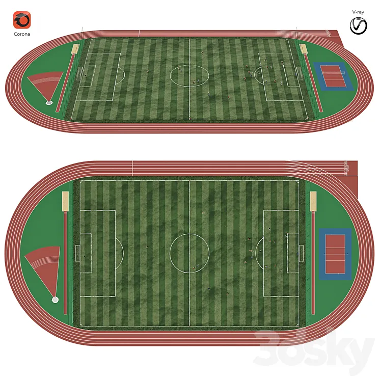 Football field with players 3DS Max Model