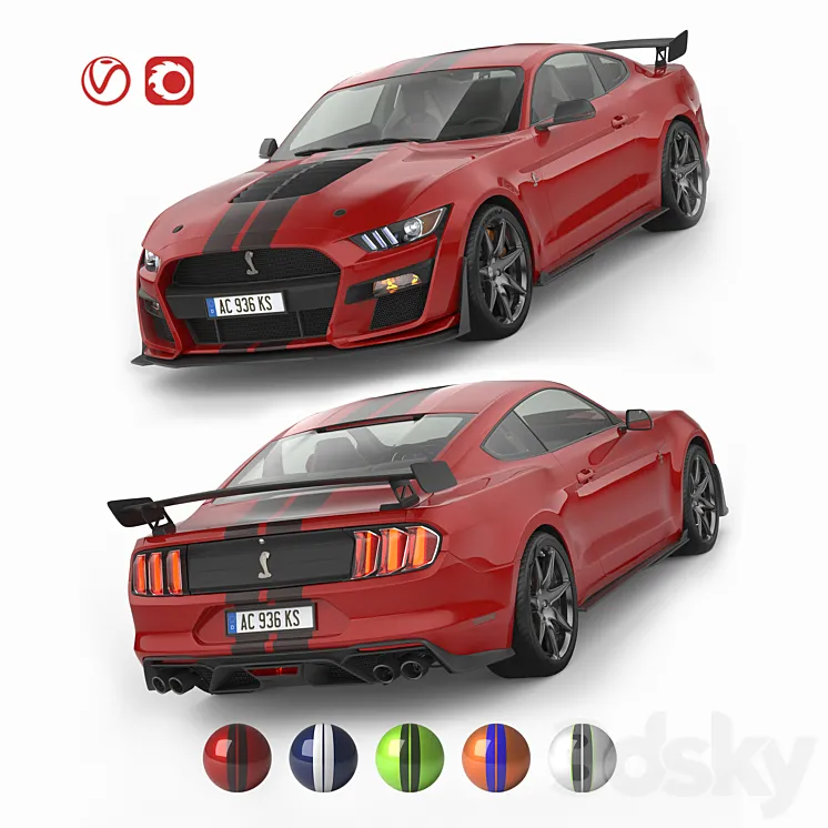 Ford Mustang Shelby GT500 2020 with HQ Interior 3DS Max