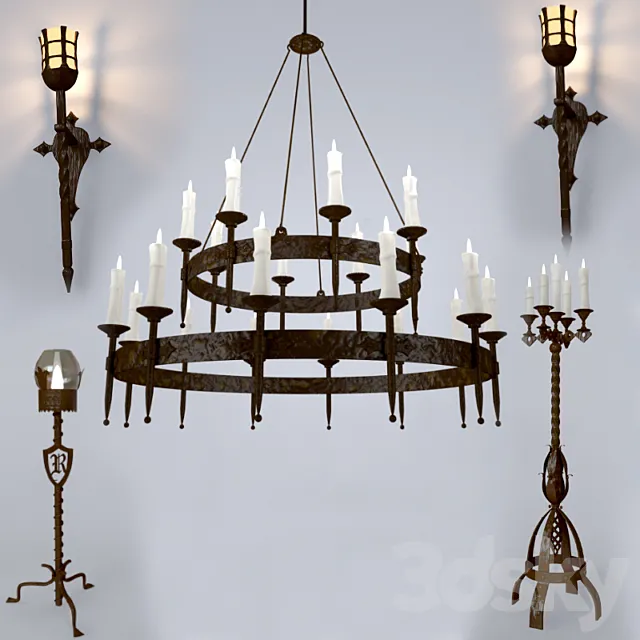 forged chandelier lamps candlesticks 3ds Max