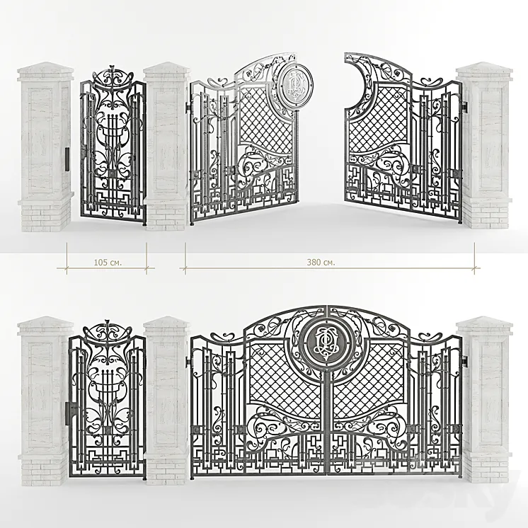Forged gate with a gate and pillars 3DS Max