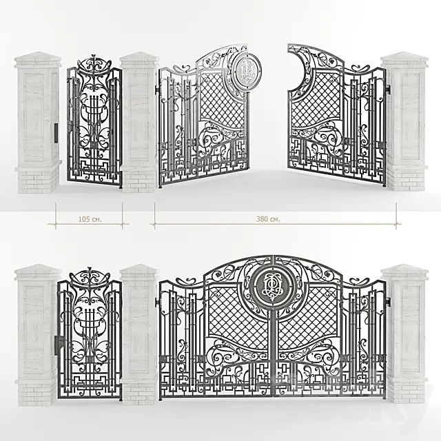 Forged gate with a gate and pillars 3DSMax File
