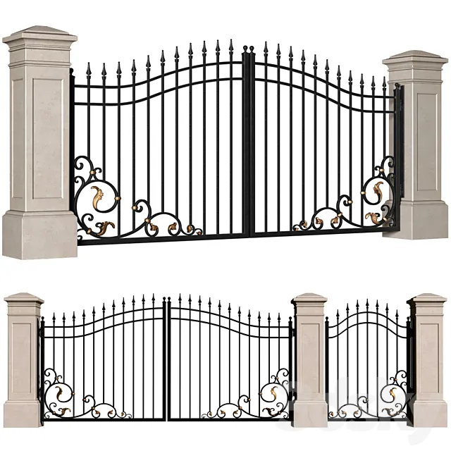 Forged gates in a classic style.DUAL Entrance Driveway Fence Iron Gate set 3ds Max