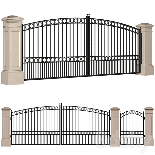 Forged gates in a classic style.Entrance Driveway Iron Gates Fence 3dsMax Model