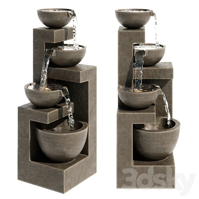 Four Bowl High Gray LED Cascading Outdoor Fountain 3DSMax File