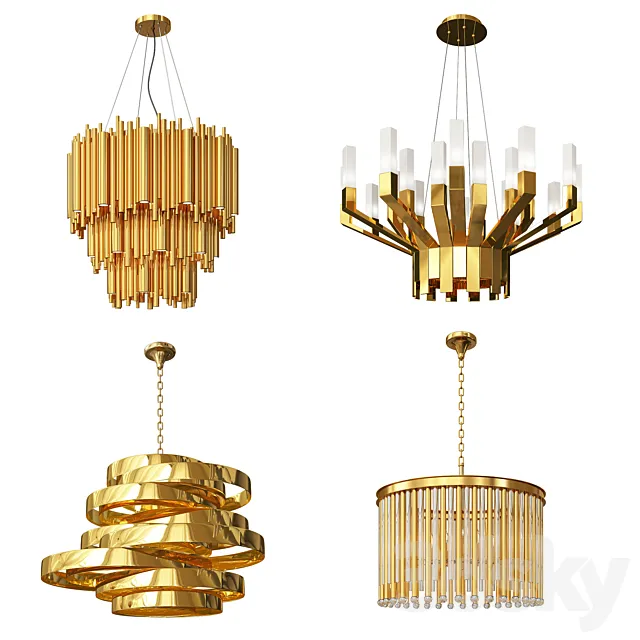 Four Gold Luxury Chandeliers 3DSMax File