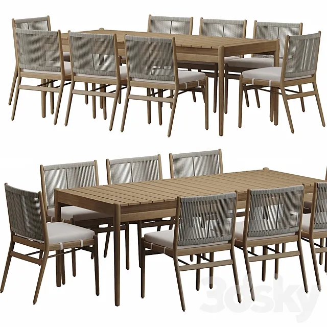 Four Hands Rosen Outdoor Dining Table set 3ds Max