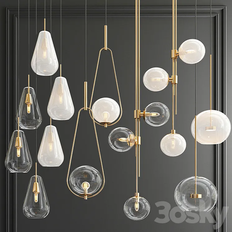 Four Hanging Lights_56 Milk & Clear 3DS Max