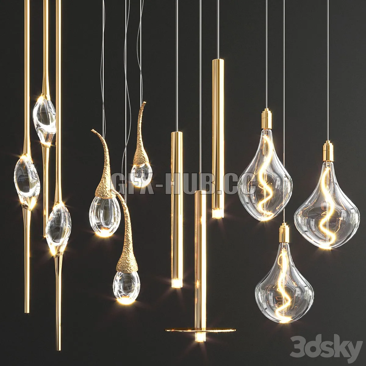 Four Hanging Lights_70 3dsMax Model