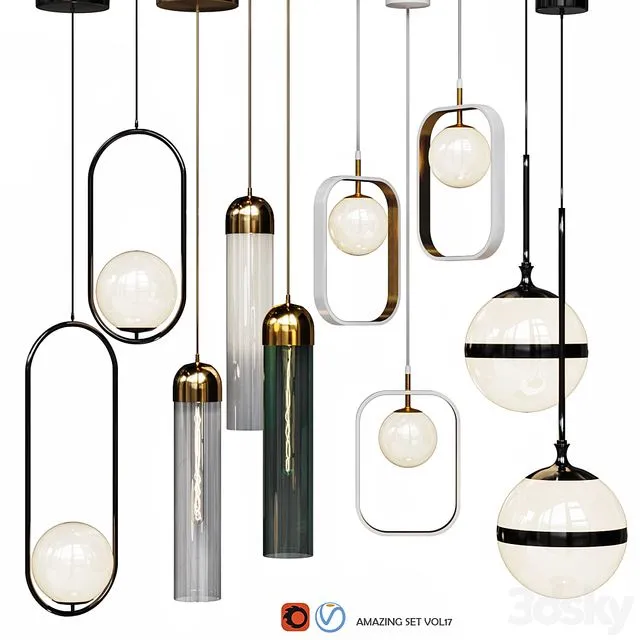Four Pendant Lights amazing set vol. 17 3dsMax Model