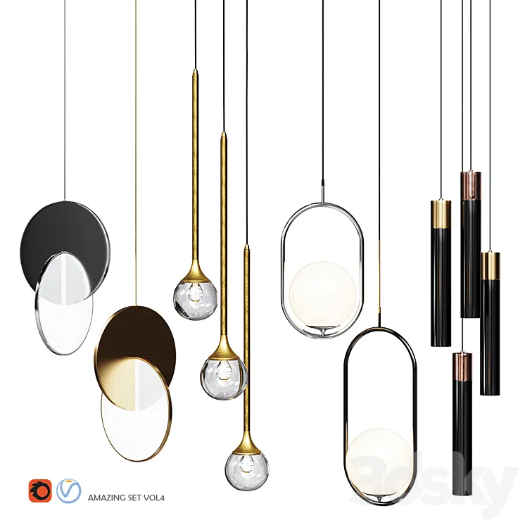 Four Pendant Lights amazing set vol.4 3DS Max