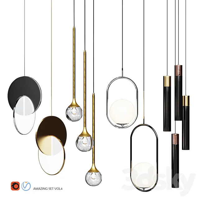 Four Pendant Lights amazing set vol.4 3DSMax File