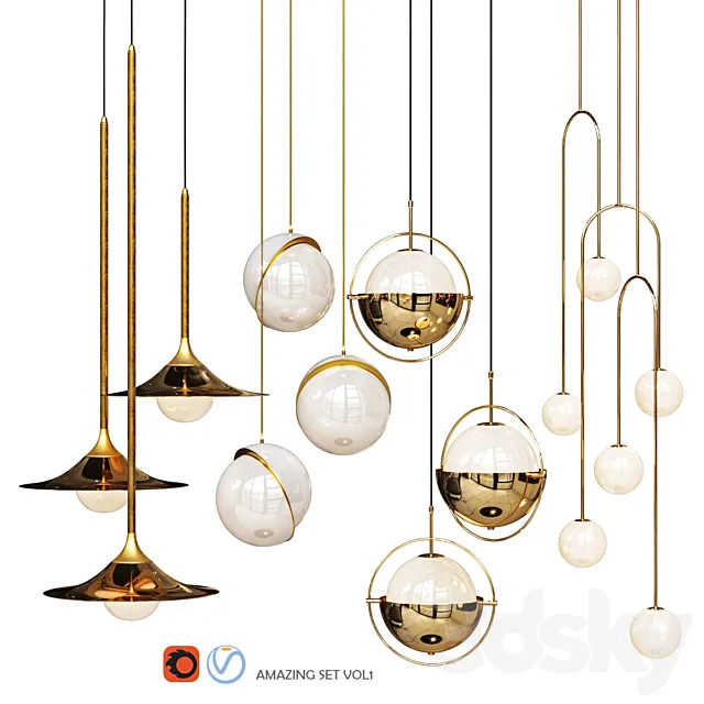 Four Pendant Lights amazing set vol1 3ds Max