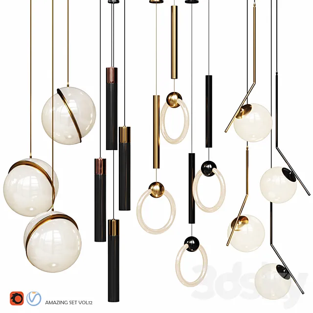 Four Pendant Lights amazing set vol12 3DSMax File