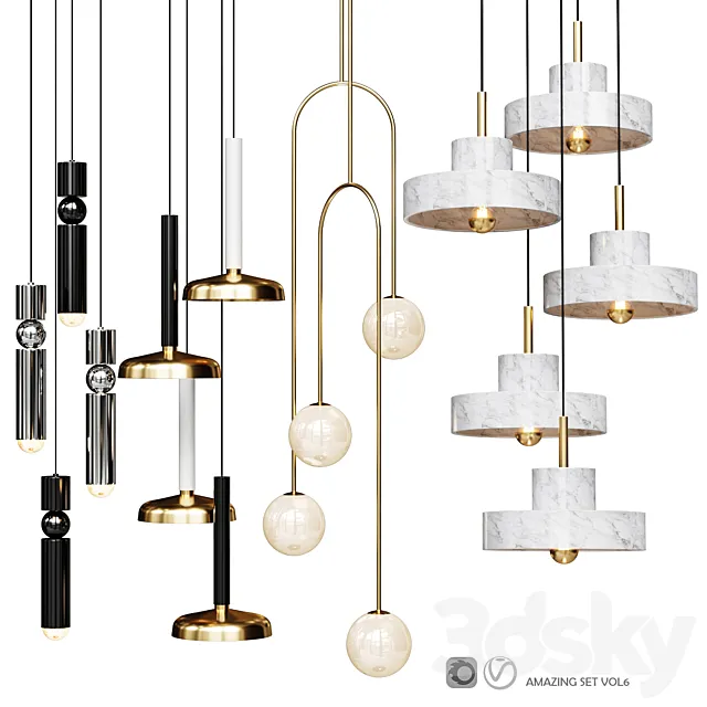 Four Pendant Lights amazing set vol6 3ds Max