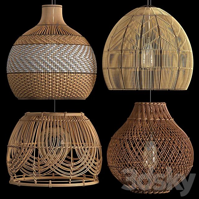 Four Rattan pendant lights 3ds Max