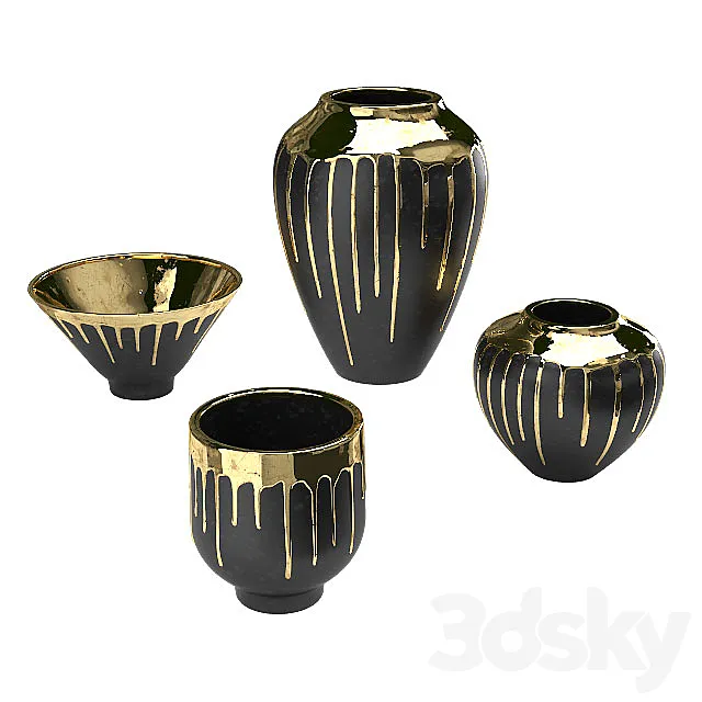 Four vases Isabelina graphite with molten gold 3DSMax File